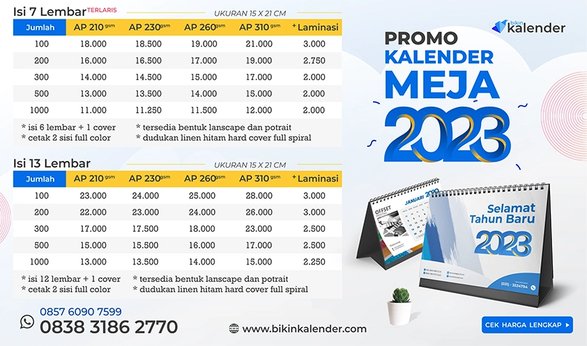 Harga Kalender Meja 2023 Murah Promo Kalender Duduk Spiral Percetakan di Surabaya